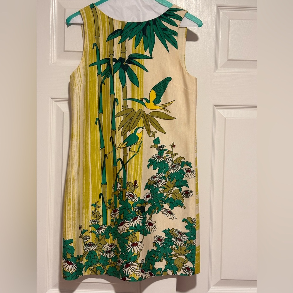 Tibi Cream and Green Tropical Print Dress Size 2 - Picture 2 of 5